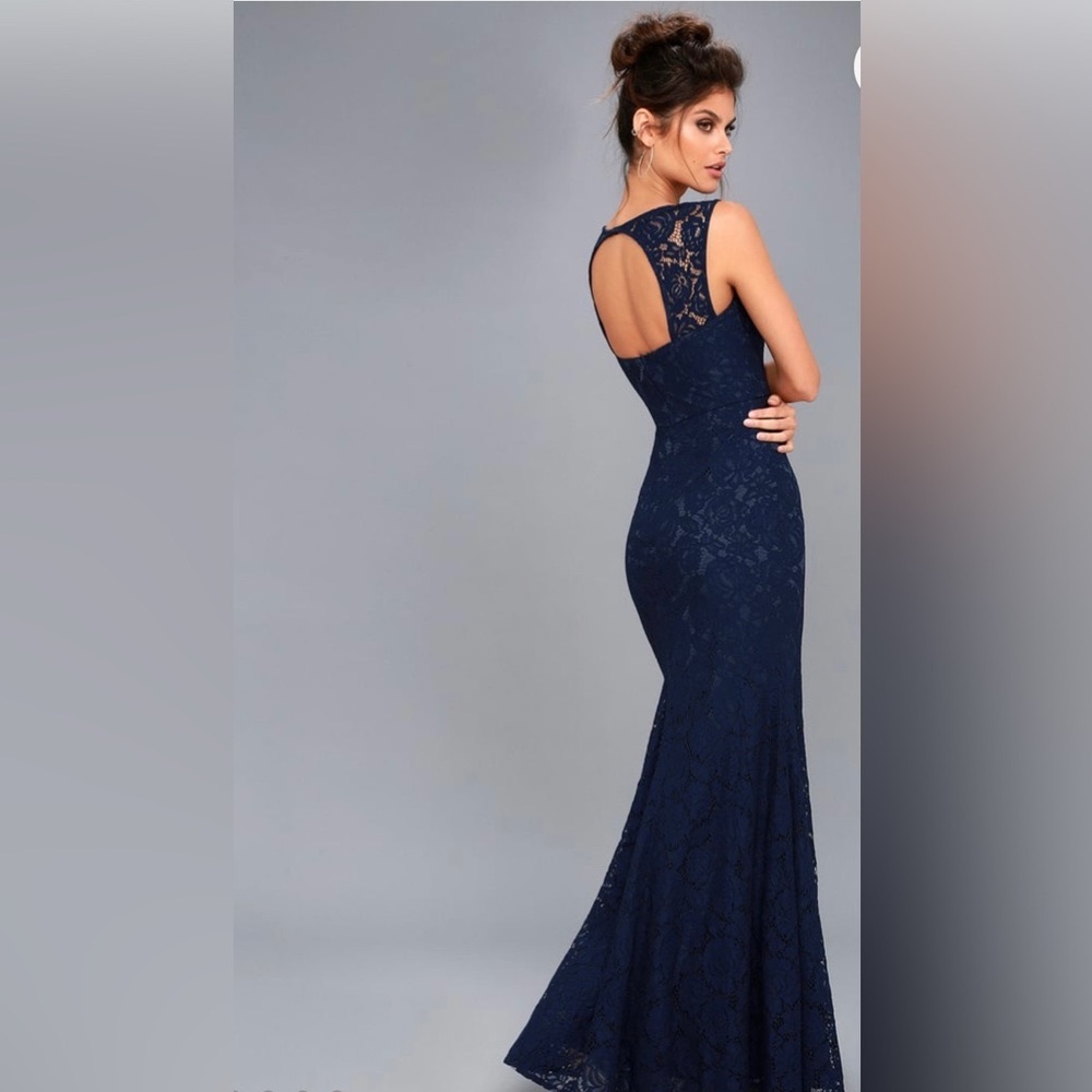 Lulu’s navy blue lace formal dress